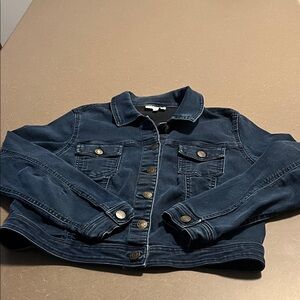 Ladies Dark Indigo Denim Jacket - Classic Button Front Sz XL